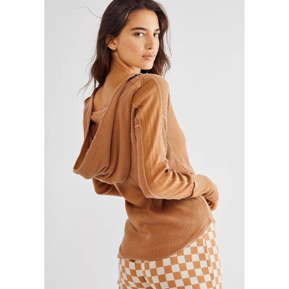 Free People Margo Bran Burnt Orange Waffle Knit Hoodie Women's Size X-Small XS - Picture 2 of 9